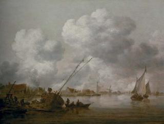 Jan Josefsz. Van Goyen - An estuary with a small schip being caulked in the foreground