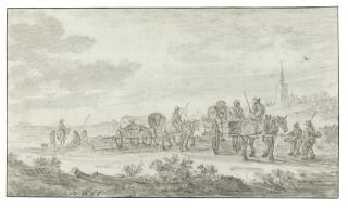 Jan Josefsz. Van Goyen - Dune Landscape With Carts And Horses, And A Church Behind