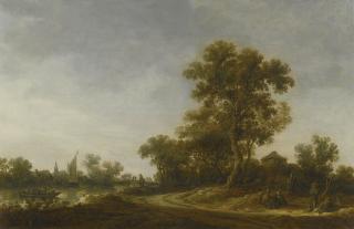 Jan Josefsz. Van Goyen - Landscape With Travellers Conversing On A Sandy Path, Fisherman On A River Beyond