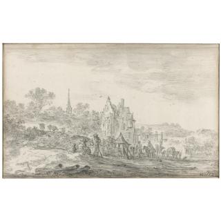 Jan Josefsz. Van Goyen - Landscape With Travellers Resting At The Edge Of A Village