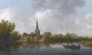 Jan Josefsz. Van Goyen - River Landscape With A Village On The Far Shore, And A Rowing Boat With Four Figures