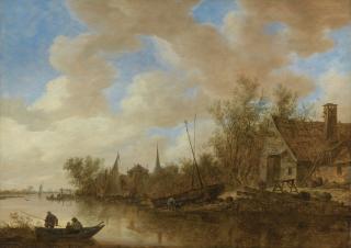 Jan Josefsz. Van Goyen - River Landscape With Fishermen And Men Repairing A Boat Before A House