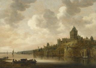 Jan Josefsz. Van Goyen - The Valkhof At Nijmegen, With A Coach On A Ferry On The River Waal