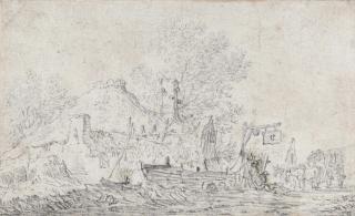 Jan Josefsz. Van Goyen - Travellers before the inn \'De Halve Maan\' (Crescent Moon)