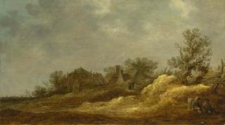 Jan Josefsz. Van Goyen - Travellers resting on a track, a village in the distance