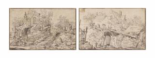 Jan Josefsz. van Goyen - Two Pages From A Sketchbook: A Ramshackle Cottage With Peasants Resting; And An Overgrown Garden Wall, A Cottage Beyond
