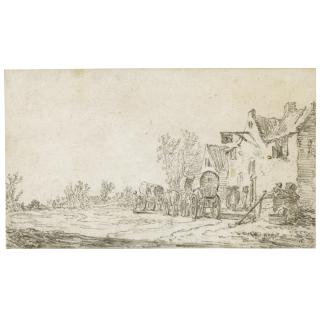 Jan Josefsz. Van Goyen - Waggons And Travellers Outside An Inn