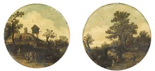 Jan Josefz. Van Goyen - A river landscape with peasants on a track, a dovecote beyond; and A river landscape with fishermen by a bridge