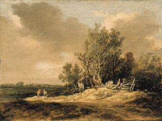 Jan Josefz. Van Goyen - A wooded landscape with figures on a path