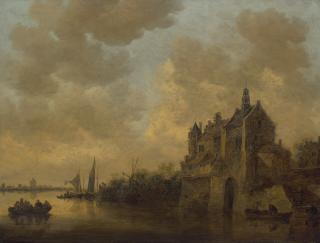 Jan Josephsz. Van Goyen - A River Landscape With A Manor House, Rowing Boats And Other Vessels