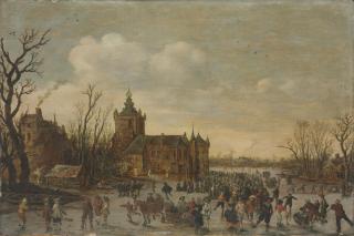 Jan Josephsz. van Goyen - A winter landscape with figures skating in front of Monfoort castle
