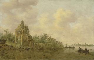 Jan Josephsz. Van Goyen - River landscape with a house, topped by a small tower