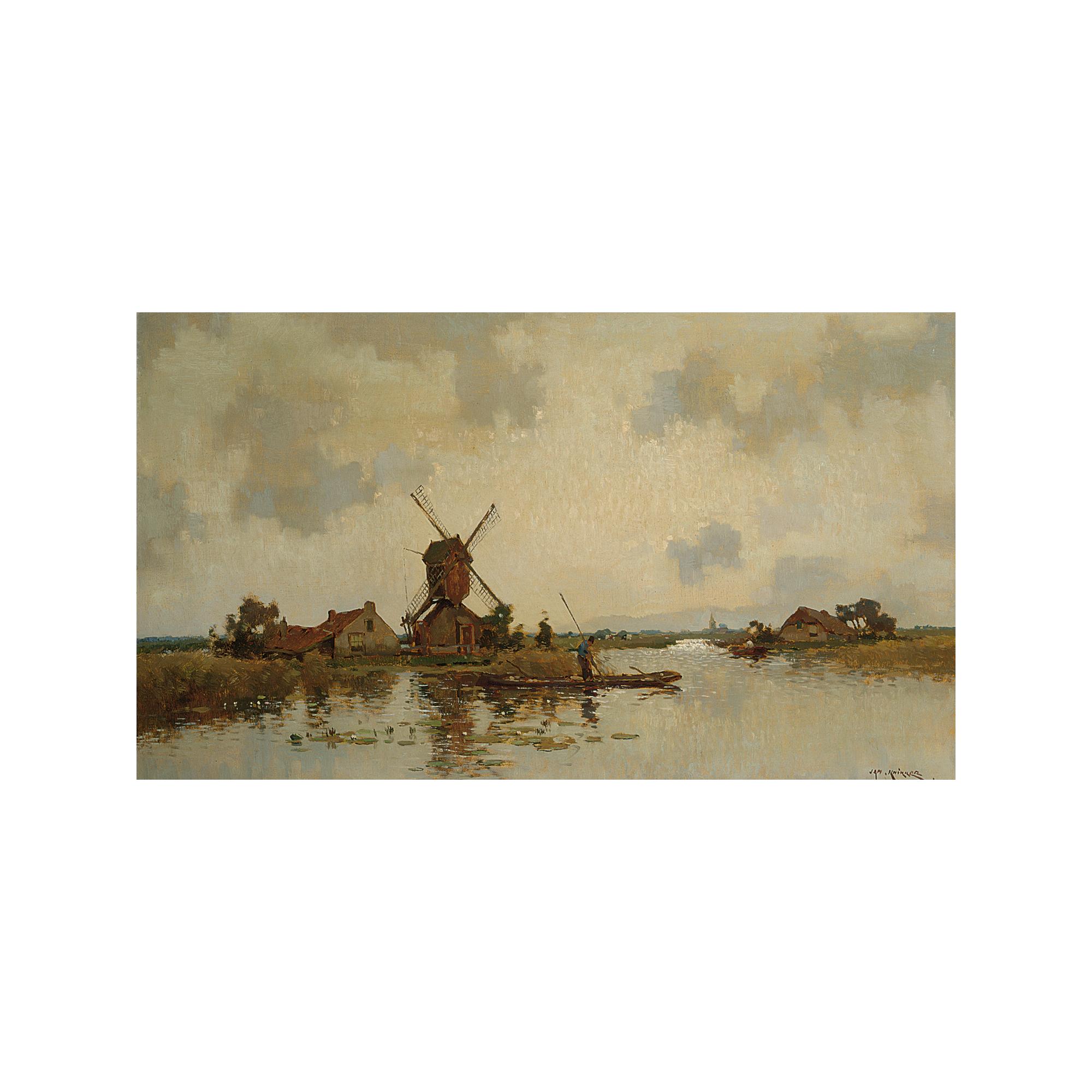 Jan Knikker - A Windmill In A Polder Landscape