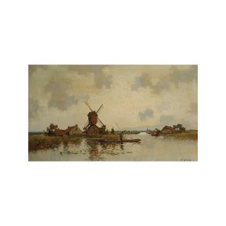 Jan Knikker - A Windmill In A Polder Landscape