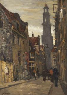 Jan Korthals - A busy street, the Westertoren beyond, Amsterdam