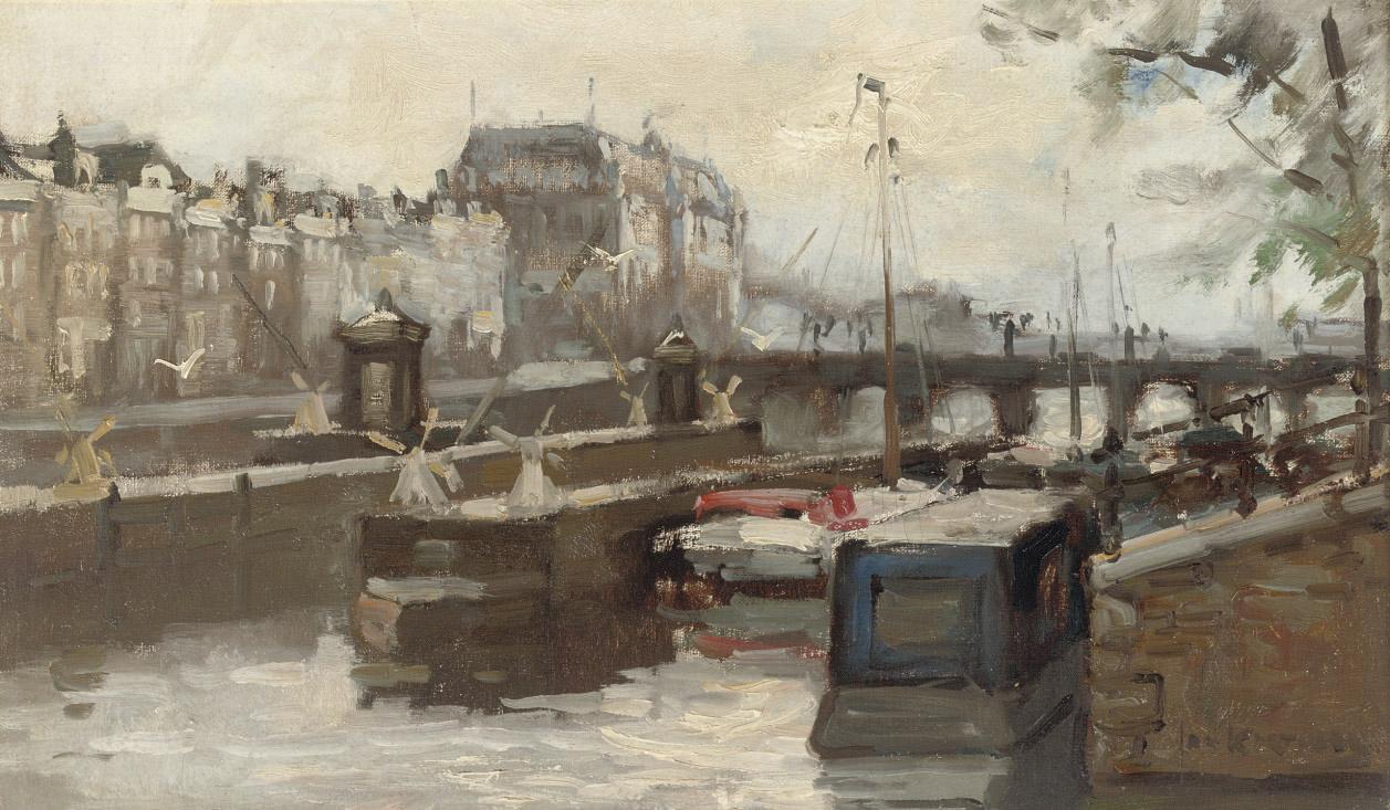 Jan Korthals - The Hoge Sluis with the Amstel Hotel beyond, Amsterdam
