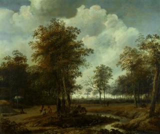 Jan Lagoor - A Wooded River Landscape With Figures Resting At The Side Of A Path