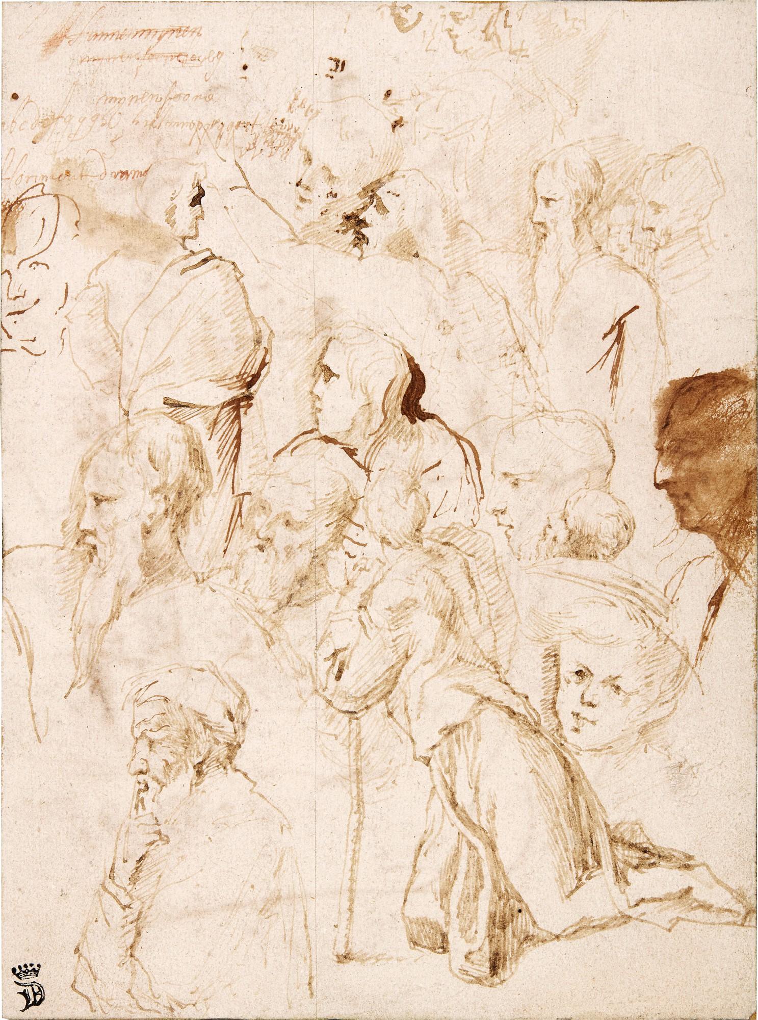 Jan Lievens - A sheet of figure studies, mostly the heads of bearded men