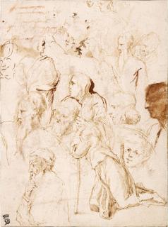 Jan Lievens - A sheet of figure studies, mostly the heads of bearded men