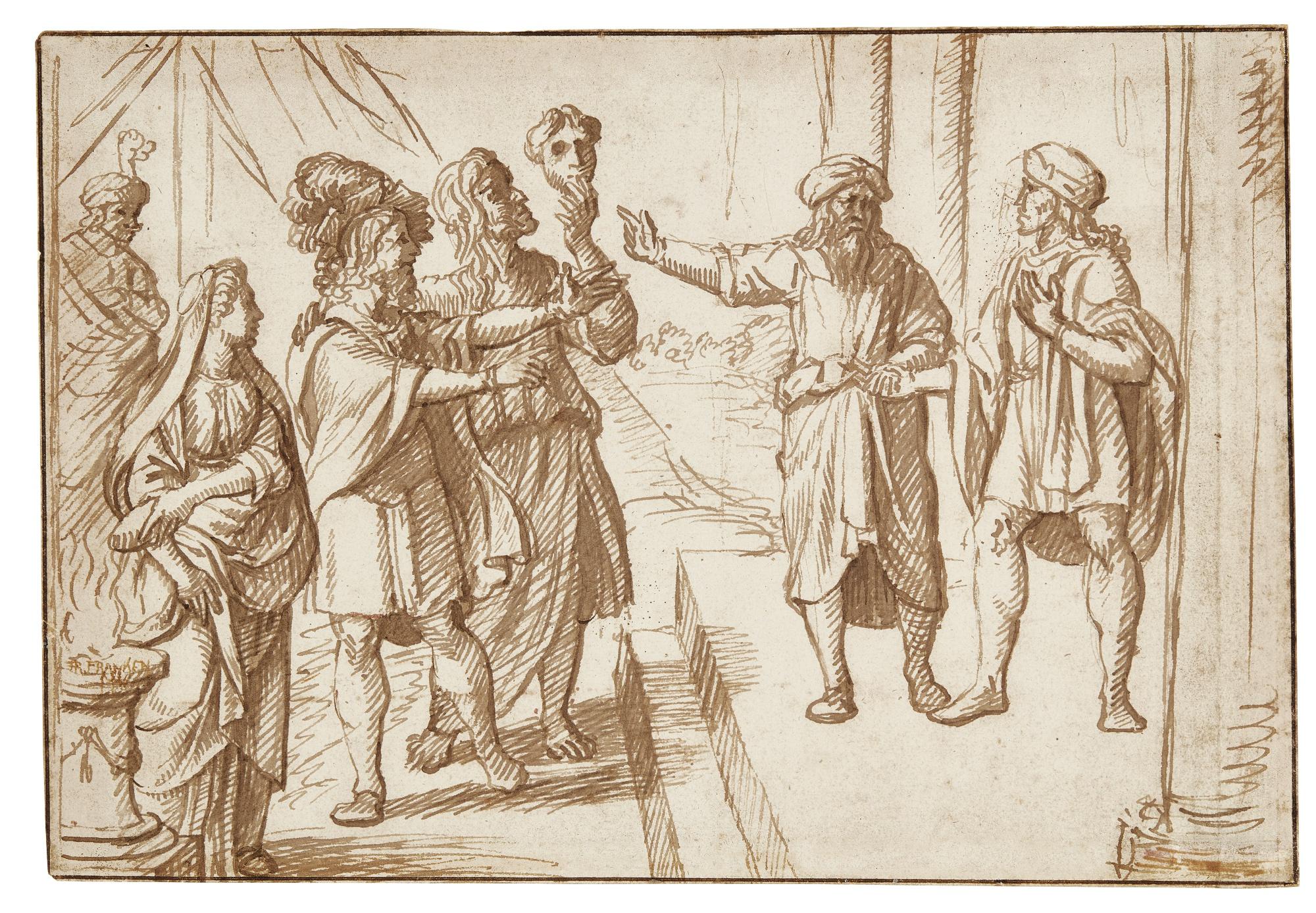 Jan Lievens - Recto: A Group Of Figures, Possibly Actors, In Renaissance-Style Costumes, One Holding Up A Mask; Verso: Half-Length Study Of A Standing Figure