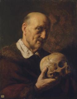 Jan Lievens - Vanitas: An Old Man, Half-Length, In A Fur-Lined Coat, Holding A Skull