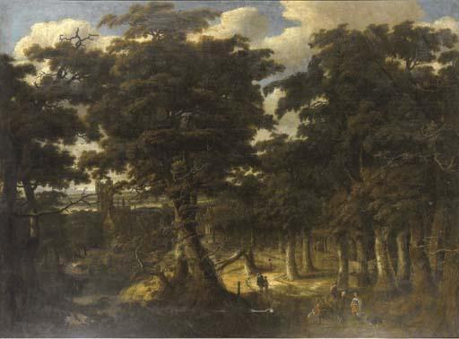 Jan Looten - Paesaggio Boscoso Con Viandanti Con Castello In Lontananza