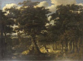 Jan Looten - Paesaggio Boscoso Con Viandanti Con Castello In Lontananza