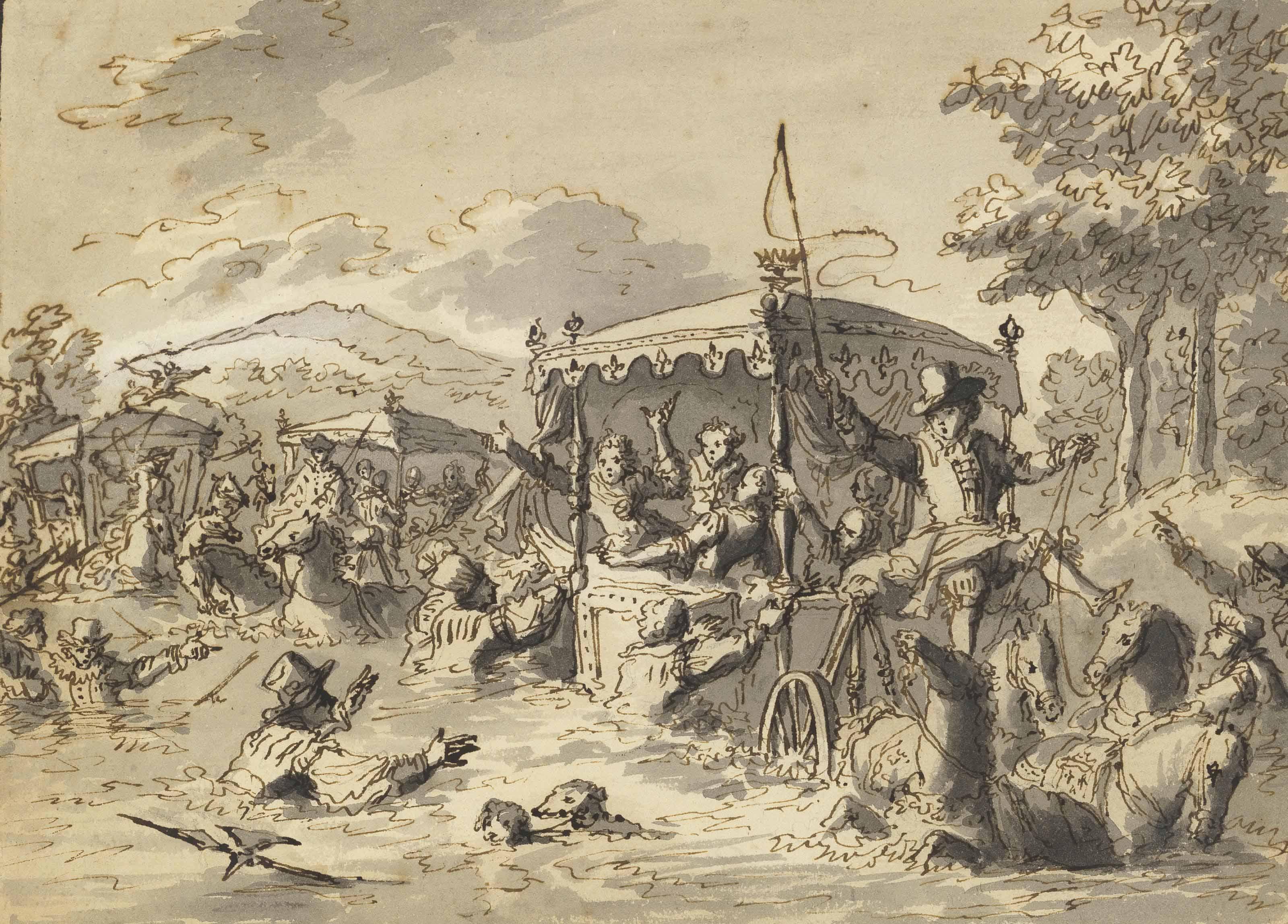 Jan Luyken - King Louis Xiv Of France In Danger On His Trip To The Netherlands When His Carriage Was Stuck In The Water Of The Rivers That Overflowed Their Banks Near Senlis On 2 May 1670