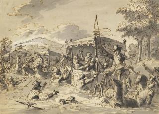 Jan Luyken - King Louis Xiv Of France In Danger On His Trip To The Netherlands When His Carriage Was Stuck In The Water Of The Rivers That Overflowed Their Banks Near Senlis On 2 May 1670