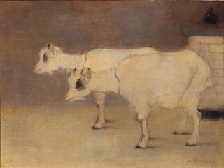 Jan Mankes - Twee Geiten In Interieur - Two Goats In An Interior