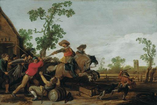 Jan Martszen De Jonge - Villagers attacking cavalry outside a cottage