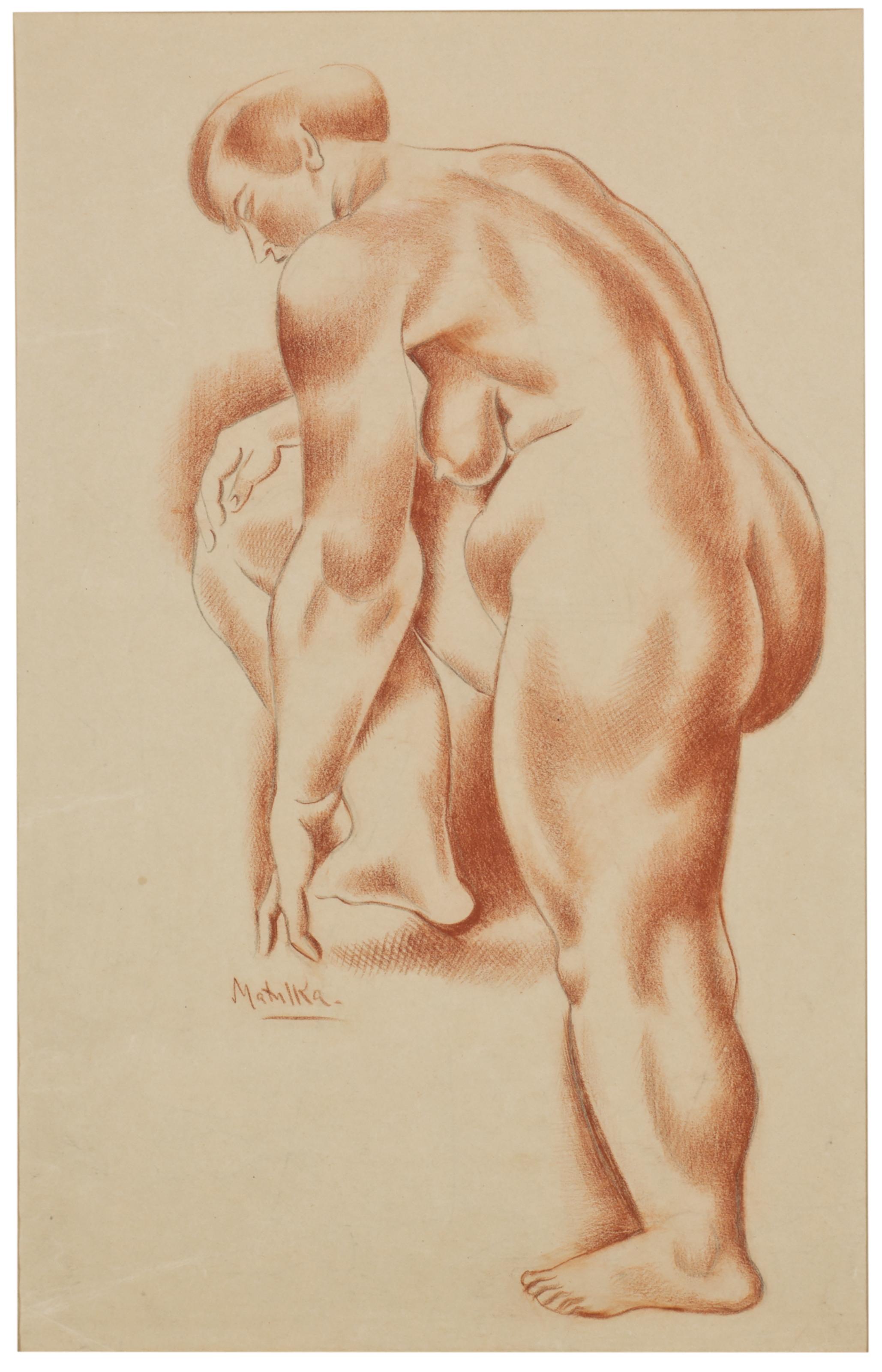 Jan Matulka - Female Nude Bending Over (recto) and Shore Leave (verso)