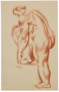 Jan Matulka - Female Nude Bending Over (recto) and Shore Leave (verso)