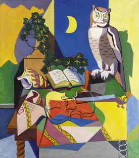Jan Matulka - Still Life with Owl and Violin