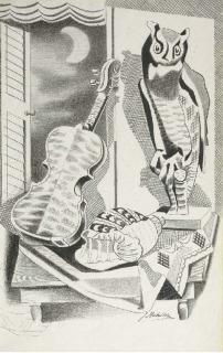 Jan Matulka - Still Life with Owl, Violin and Shell