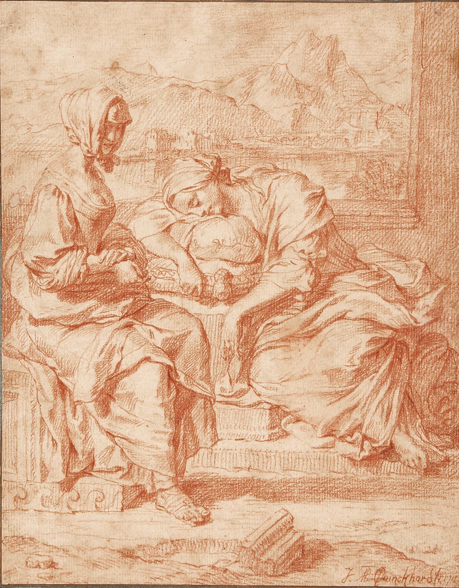 Jan Maurits Quinkhard - Eine sitzende und eine schlafende Frau vor einem
