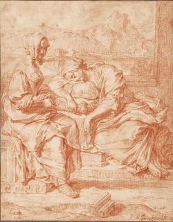 Jan Maurits Quinkhard - Eine sitzende und eine schlafende Frau vor einem