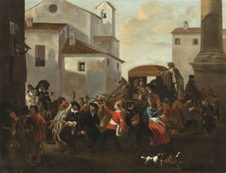 Jan Miel - A carnival in a Roman piazza