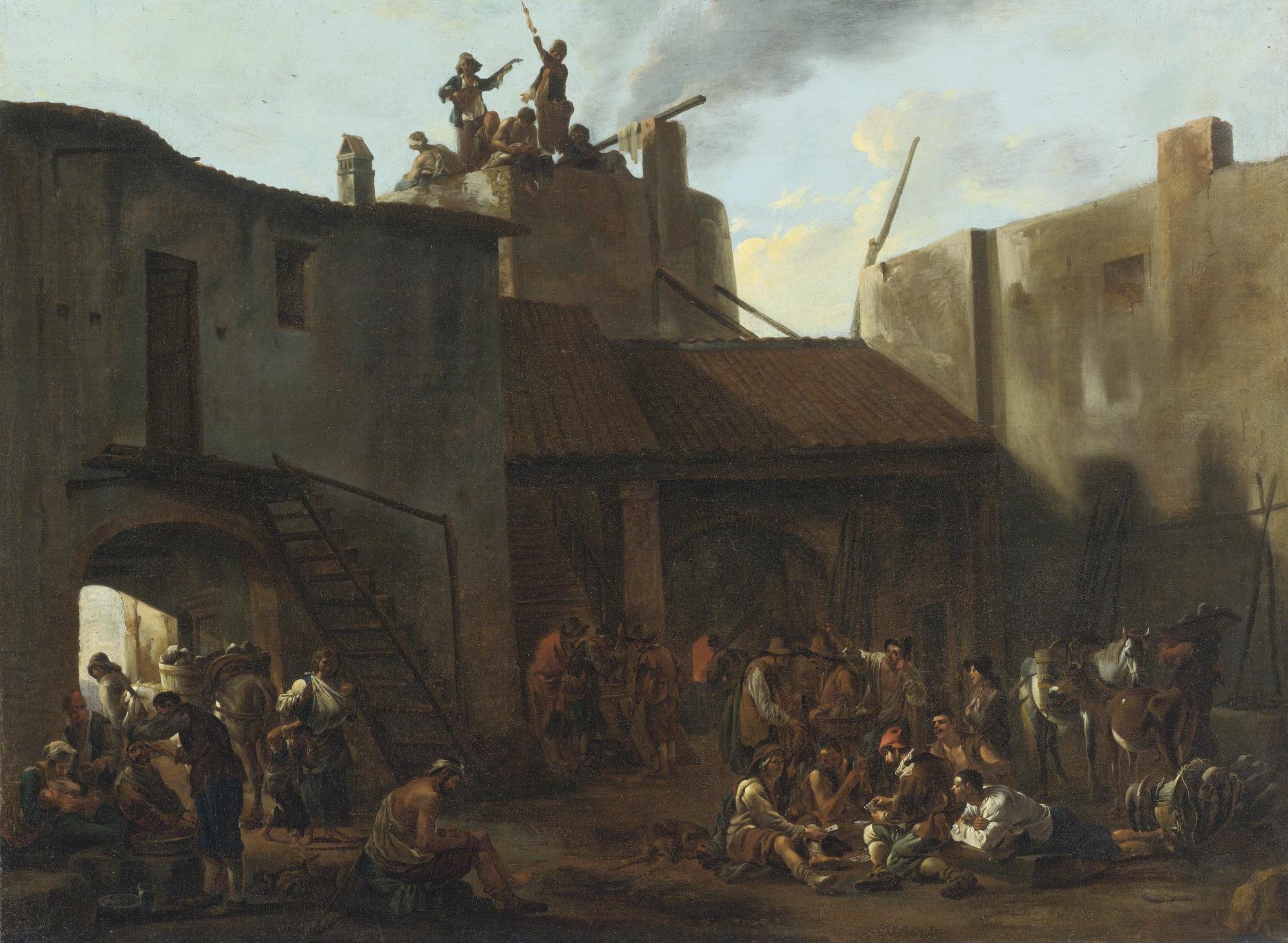 Jan Miel - Roman Lime Kiln With Peasants Gambling