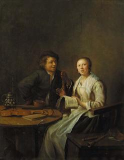 Jan Miense Molenaer - A couple making music in an interior