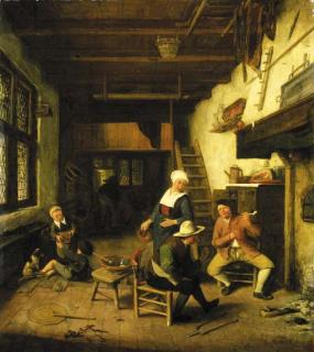 Jan Miense Molenaer - A village landscape with peasants gathered around a cock fight