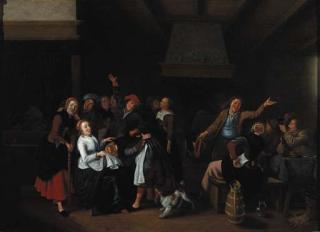 Jan Miense Molenaer - Boors playing la main chaude in a tavern