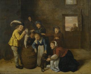 Jan Miense Molenaer - Children Playing With Dogs In An Interior
