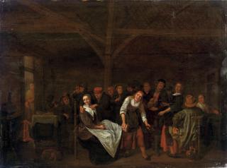 Jan Miense Molenaer - Peasants playing a game in a tavern