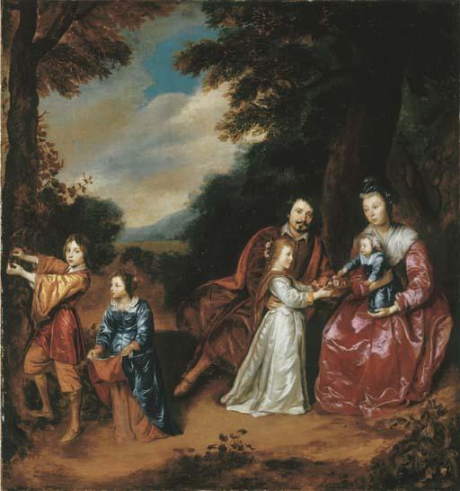 Jan Mijtens - A group portrait of a family in a landscape