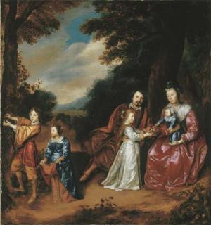 Jan Mijtens - A group portrait of a family in a landscape