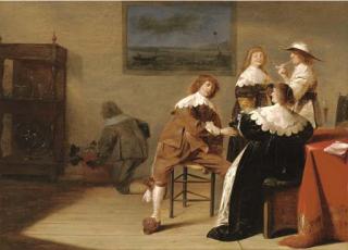 Jan Olis - Elegant Company Drinking In An Interior