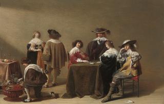 Jan Olis - Elegant company playing cards in an interior