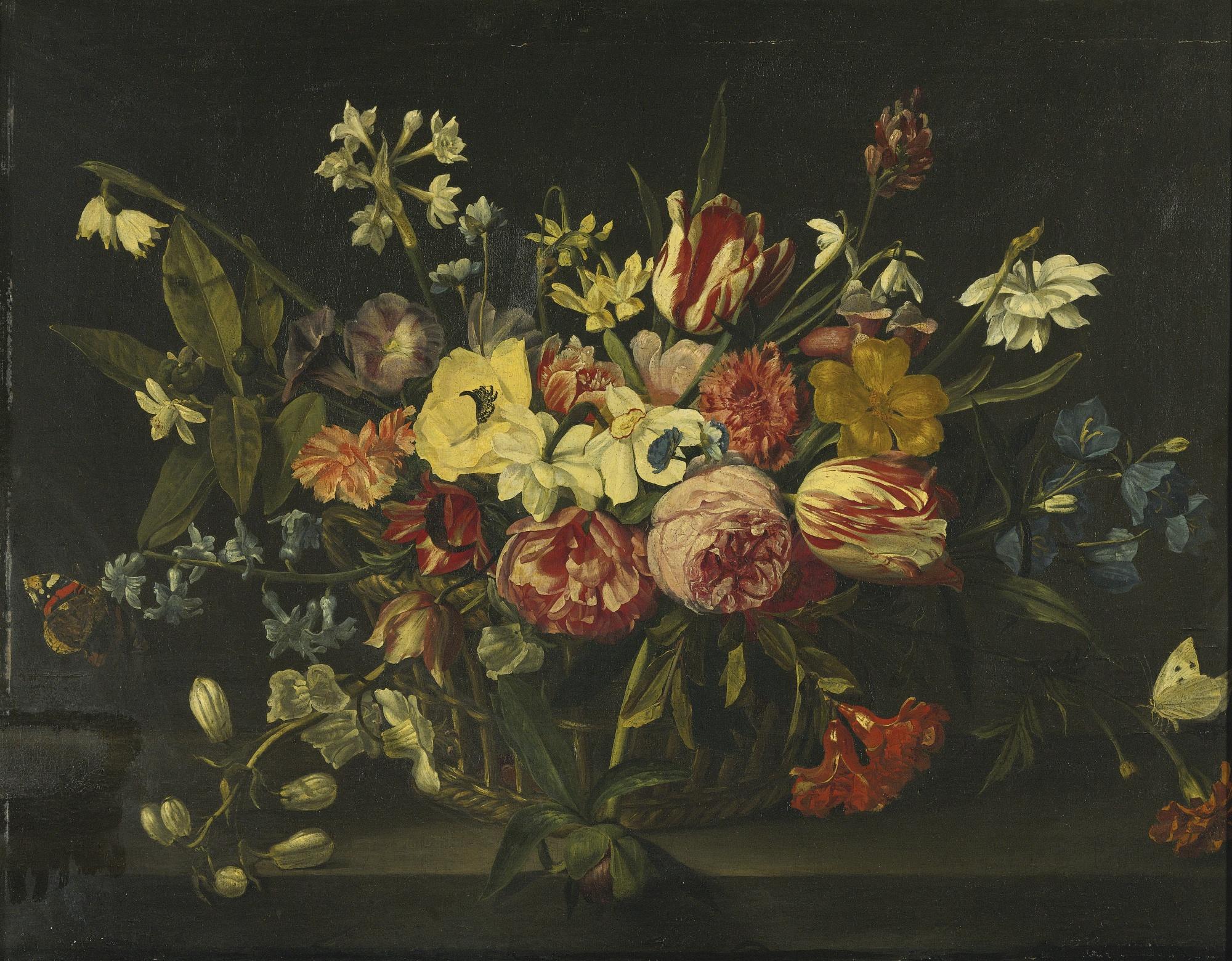 Jan Philips Van Thielen - Still Life Of Flowers In A Basket