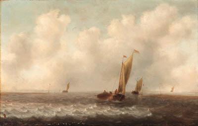 Jan Porcellis - A Dutch kaag and other shipping in choppy seas